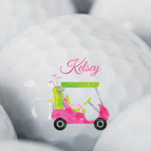 Watercolor Pink Golf Cart Personalized Golf Balls