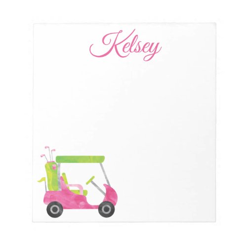Watercolor Pink Golf Cart Personalized Notepad