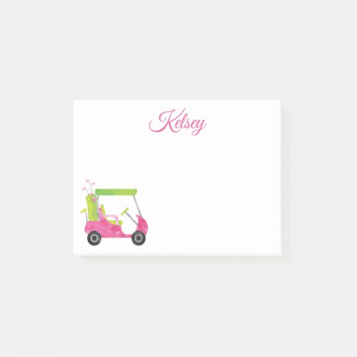 Watercolor Pink Golf Cart Personalized Post_it Notes