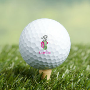 Watercolor Pink Golf Clubs and Bag Personalized Balls