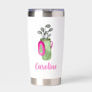 Watercolor Pink Golf Clubs and Bag Personalized Insulated Tumbler