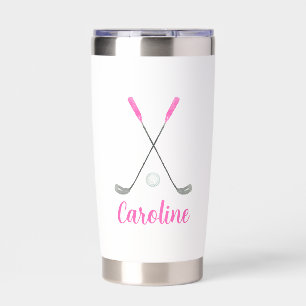 Watercolor Pink Golf Clubs Personalized Insulated Tumbler