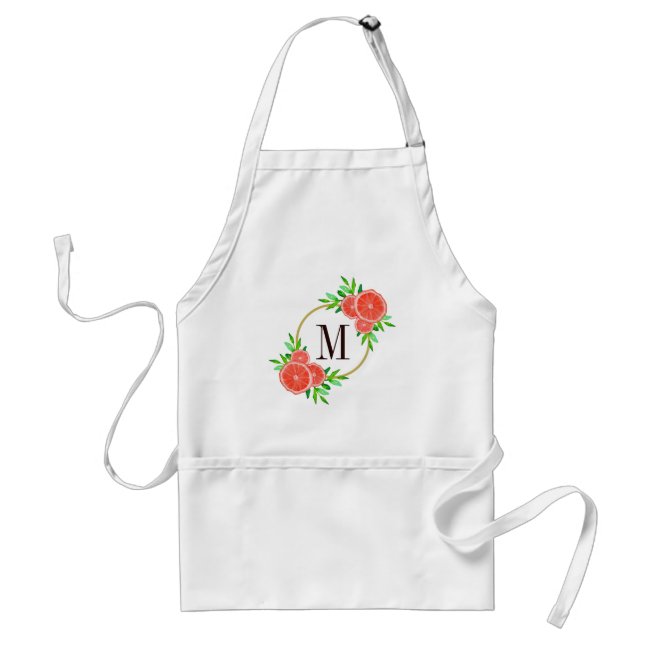 Watercolor Pink Grapefruit Citrus Fruit Monogram Adult Apron
