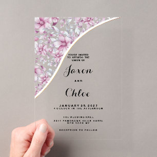 Watercolor pink gray botanical floral Wedding Acrylic Invitations