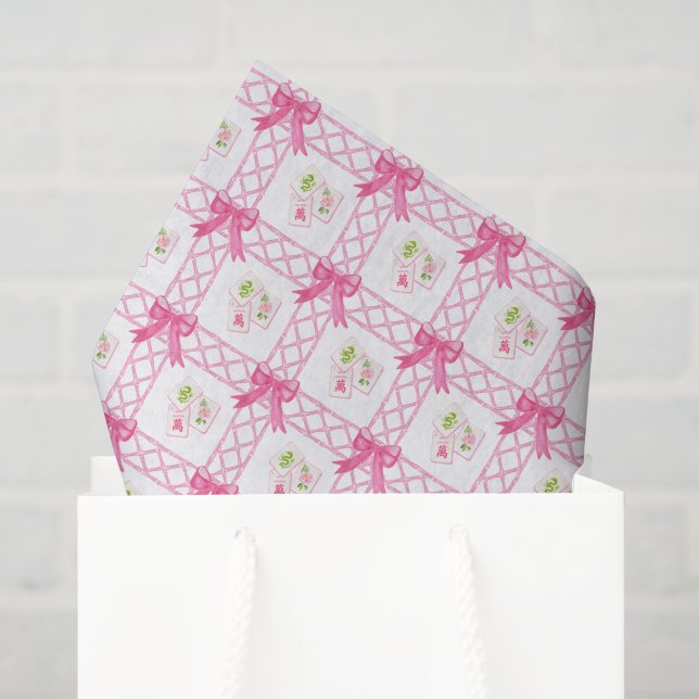 Watercolor Pink & Green Bow Mahjong Tissue Paper (Gift Bag)