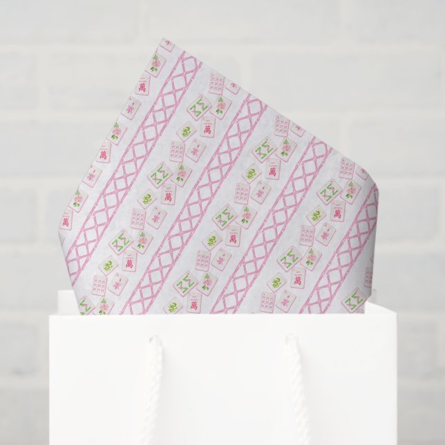 Watercolor Pink & Green Bow Mahjong Tissue Paper (Gift Bag)