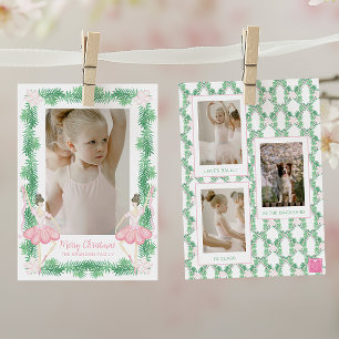 Watercolor Pink & Green Christmas Ballerinas Photo Holiday Card