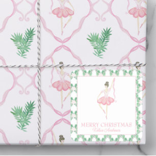 Watercolor Pink & Green Christmas Ballerinas Photo Square Sticker