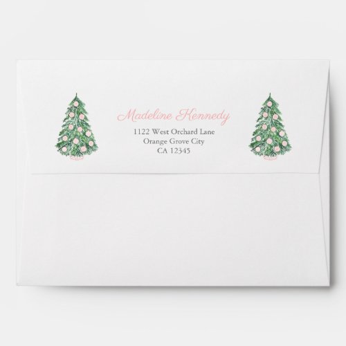 Watercolor Pink Green Christmas Tree Tartan Lined  Envelope
