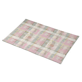 Watercolor Pink Green Cream Plaid Cloth Placemat