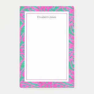 Watercolor Pink + Green Damask Post-it Notes