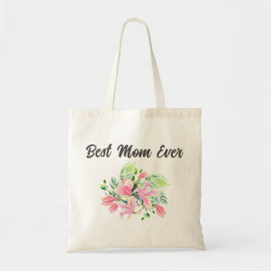 Watercolor Pink Green Floral Best Mom Ever Tote Bag