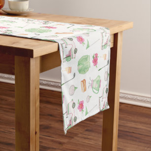 Watercolor Pink & Green Golf Cart Tournament Short Table Runner