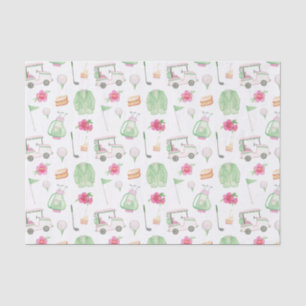 Watercolor Pink & Green Golf Cart Tournament Tissue Paper