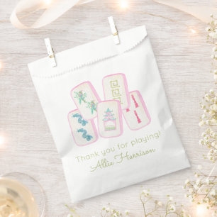 Watercolor Pink & Green Mahjong Tiles Enclosure Favor Bag