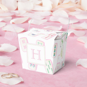 Watercolor Pink & Green Mahjong Tiles Monogram Favor Boxes