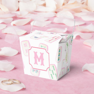 Watercolor Pink & Green Mahjong Tiles Monogram Favor Boxes
