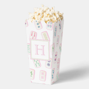 Watercolor Pink & Green Mahjong Tiles Monogram Favor Boxes