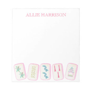Watercolor Pink & Green Mahjong Tiles Personalized Notepad