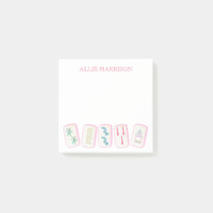 Watercolor Pink & Green Mahjong Tiles Personalized Post-it Notes