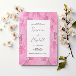 Watercolor pink green orchid flowers Wedding Invitation