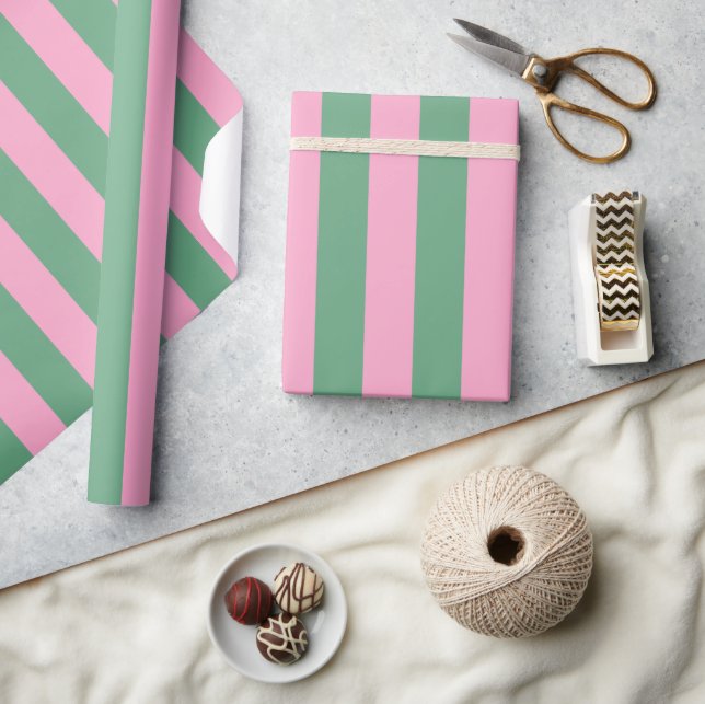 Watercolor Pink & Green Stripes Wrapping Paper (Crafts)