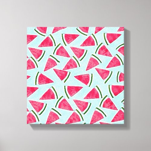 Watercolor Pink Green Watermelon Triangles Canvas Print