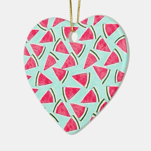 Watercolor Pink Green Watermelon Triangles Ceramic Ornament