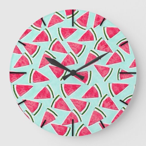 Watercolor Pink Green Watermelon Triangles Large Clock