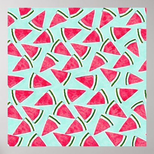Watercolor Pink Green Watermelon Triangles Poster