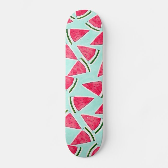 Watercolor Pink Green Watermelon Triangles Skateboard (Front)