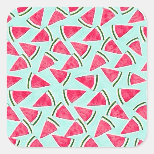 Watercolor Pink Green Watermelon Triangles Square Sticker