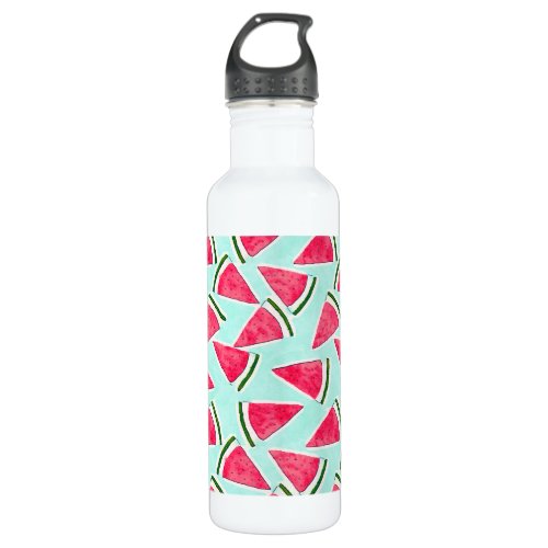Watercolor Pink Green Watermelon Triangles Stainless Steel Water Bottle