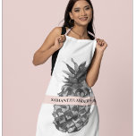 Watercolor Pink & Grey Pineapple | Your  Name Apron<br><div class="desc">Watercolor Pink & Grey Pineapple | Your  Name</div>