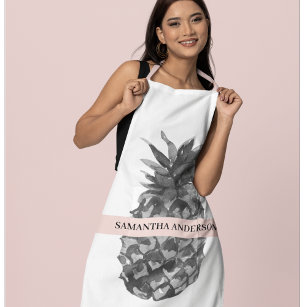 Watercolor Pink & Grey Pineapple   Your  Name Apron