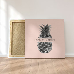 Watercolor Pink &amp; Grey Pineapple | Your  Name Canvas Print