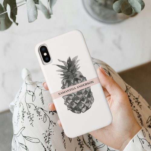 Watercolor Pink  Grey Pineapple  Your  Name iPhone XS Case