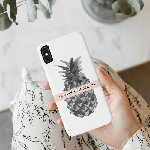 Watercolor Pink  Grey Pineapple  Your  Name iPhone XS Max Case