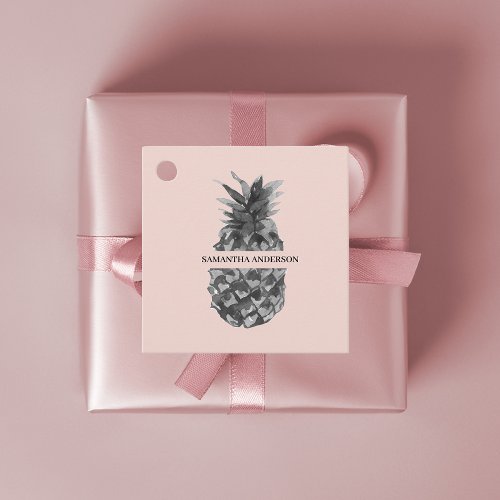 Watercolor Pink  Grey Pineapple  Your  Name Favor Tags