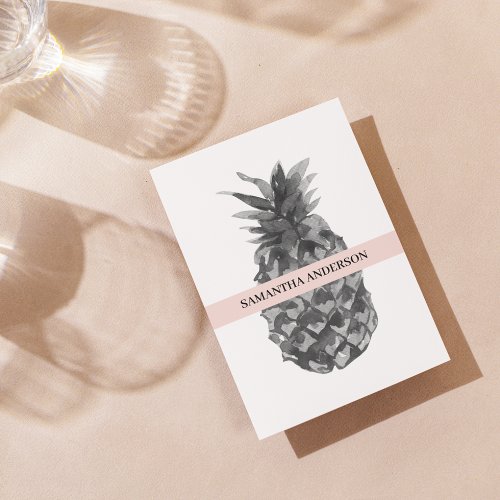 Watercolor Pink  Grey Pineapple  Your  Name Holiday Card