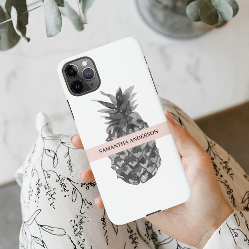 Watercolor Pink  Grey Pineapple  Your  Name iPhone 11Pro Max Case