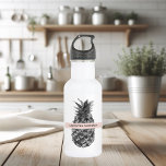 Watercolor Pink & Grey Pineapple | Your  Name Stainless Steel Water Bottle<br><div class="desc">Watercolor Pink & Grey Pineapple | Your  Name</div>