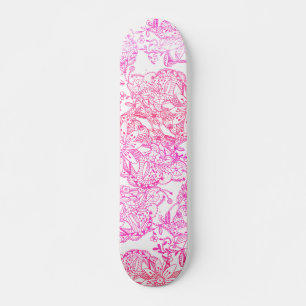 Watercolor pink hand painted tangle floral pattern skateboard