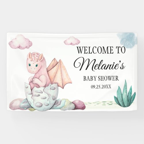 Watercolor Pink Hatching Dragon Pink Clouds  Banner