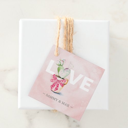 Watercolor Pink Heart Cactus Love Favor Tags