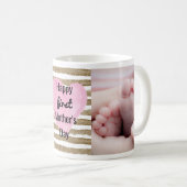 Watercolor Pink Heart Gold Photo 1st Mother's Day Coffee Mug (Front Right)