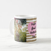 Watercolor Pink Heart Gold Photo 1st Mother's Day Coffee Mug (Front Left)