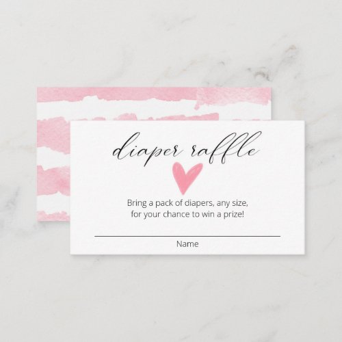Watercolor pink heart modern diaper raffle tickets enclosure card