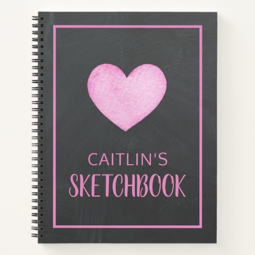 Watercolor Pink Heart Personalized Sketchbook Notebook