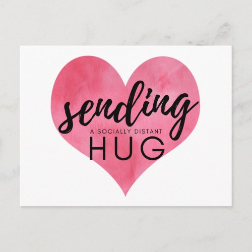 Watercolor Pink Heart Social Distancing Hug Postcard